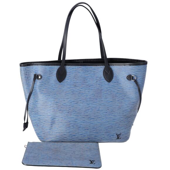 Louis Vuitton Neverfull MM Epi Denim Tote Bag M51053 Blue + Pouch - Picture 1 of 8